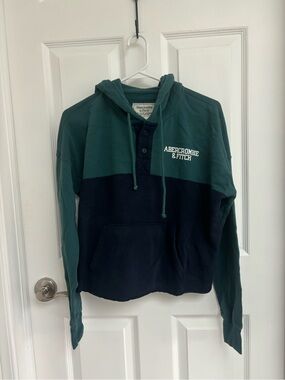 Abercrombie & Fitch Two-Tone Green & Navy Cowl Hoodie Sweater